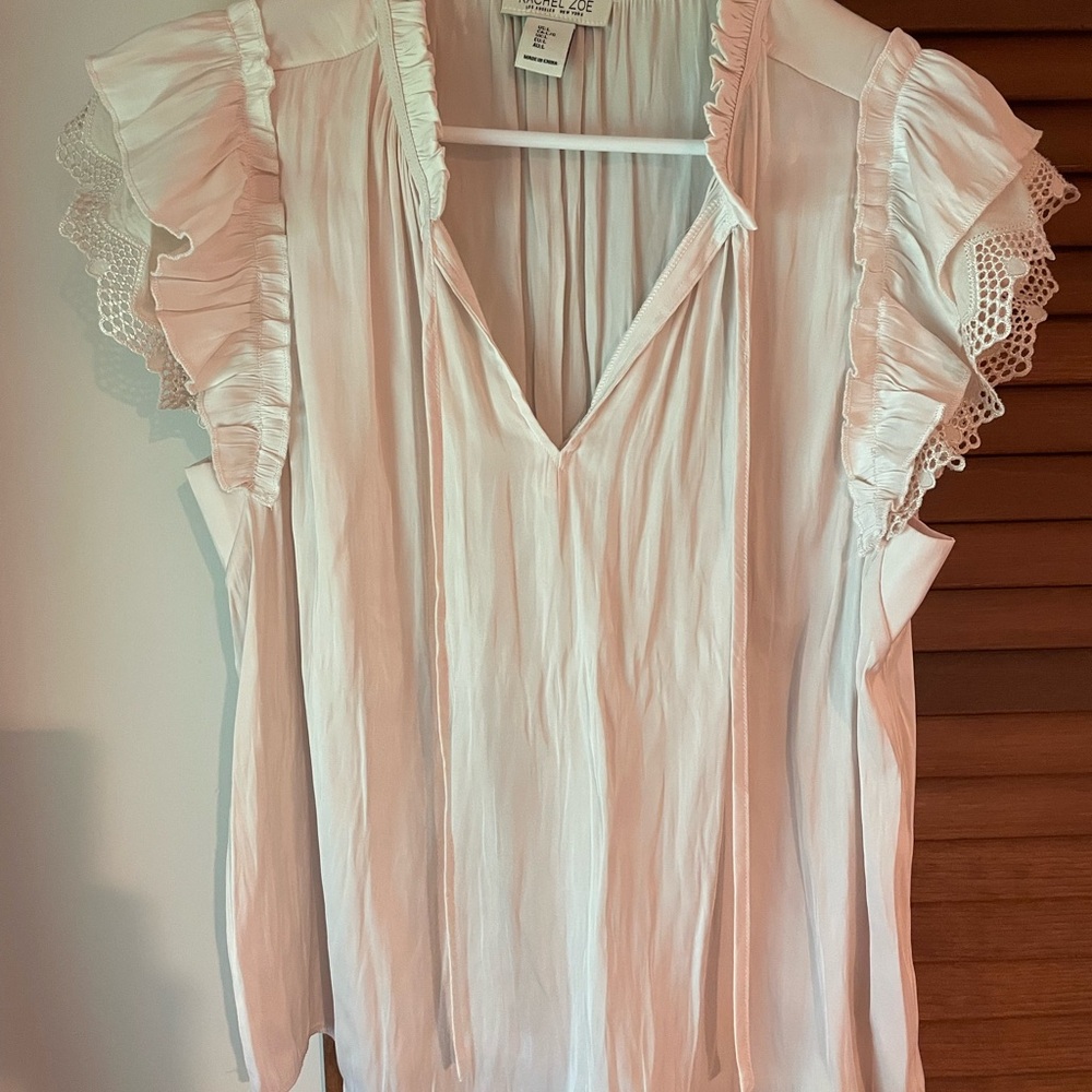 Rachel Zoe Cream Flutter Sleeve Blouse with Ruffled Pleats